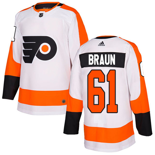 Adidas Philadelphia Flyers 61 Justin Braun White Road Authentic Stitched Youth NHL Jersey